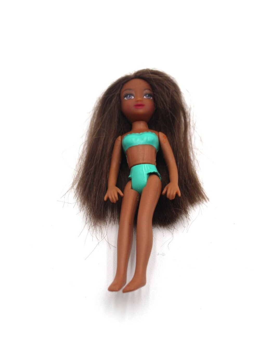 Vtg African American SHANI Brunette Long Hair Polly Pocket Mattel Teal Undies
